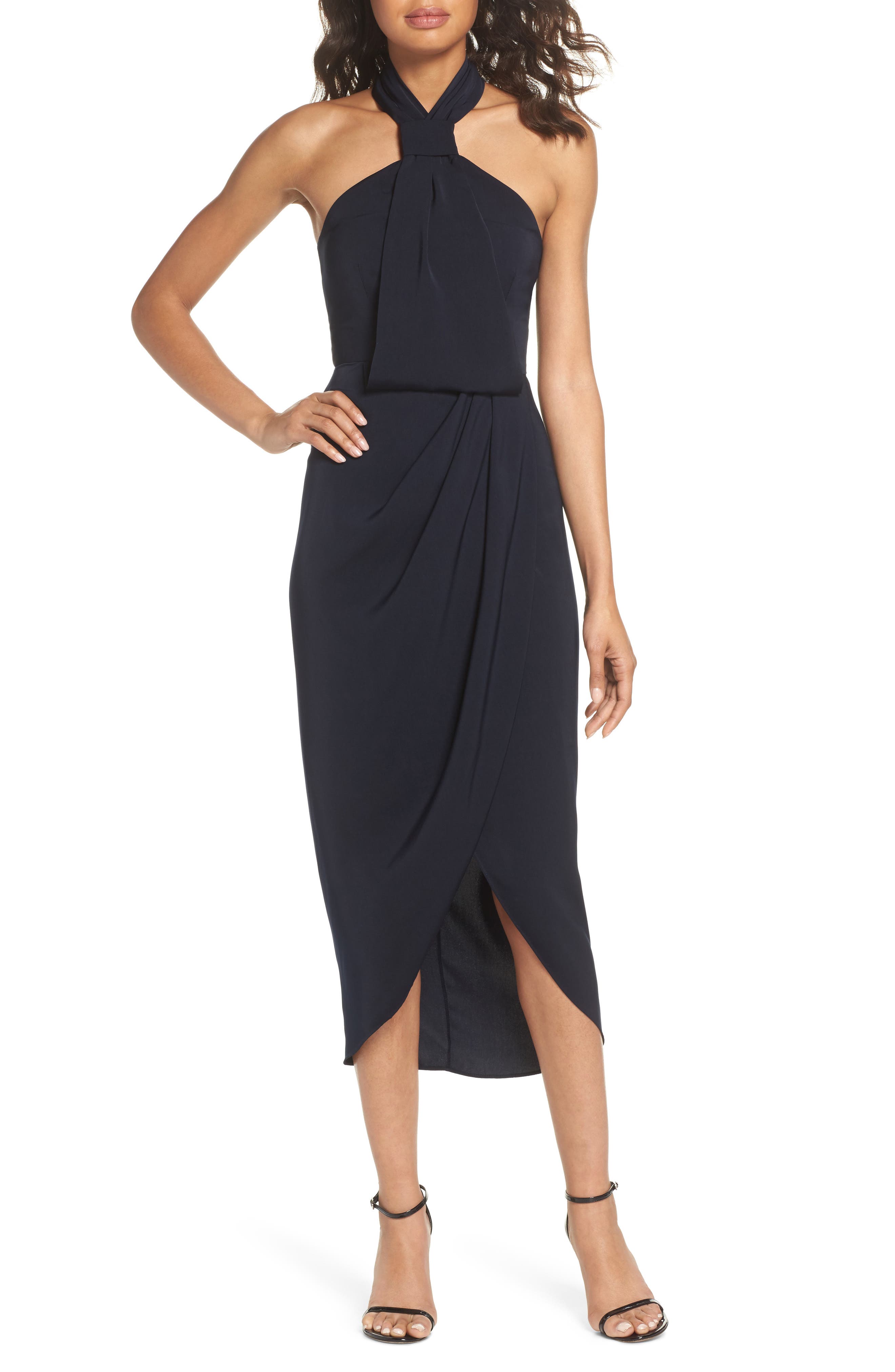 Shona Joy Knotted Tulip Hem Midi Dress, Blue