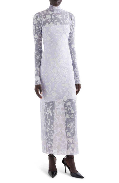 Shop Givenchy Floral Tulle Overlay Long Sleeve Dress In Lilac/beige