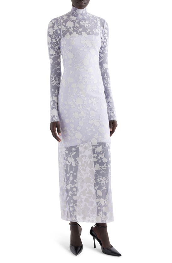 Givenchy Floral Tulle Overlay Long Sleeve Dress In Lilac/ Beige