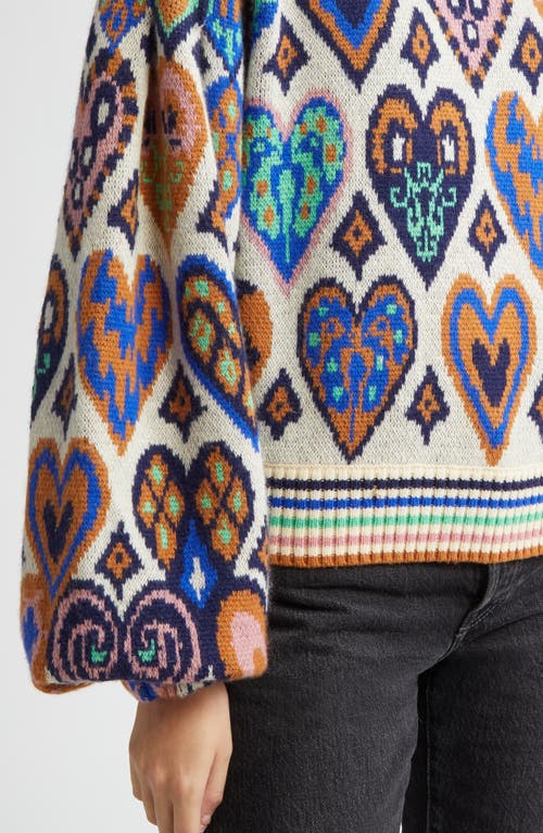 FARM RIO FARM RIO HEARTS IKAT BALLOON SLEEVE SWEATER 