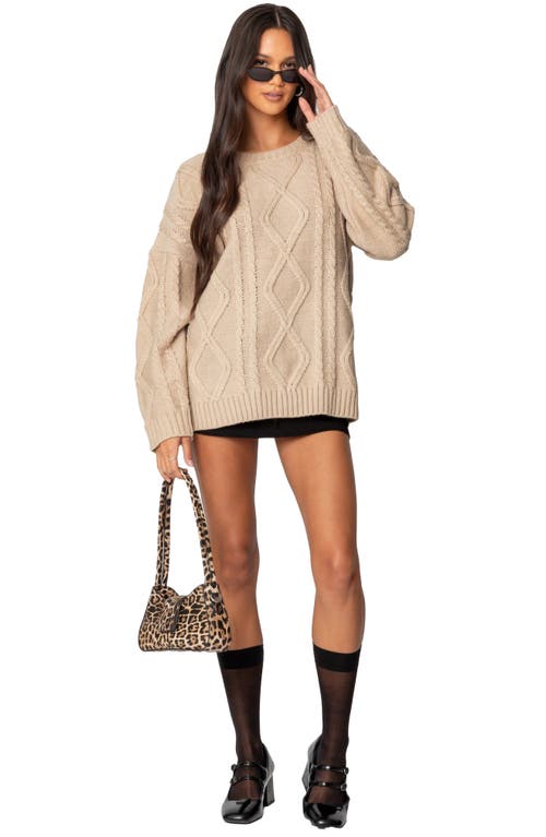 Edikted Kennedy Oversize Cable Stitch Sweater Tunic In Beige
