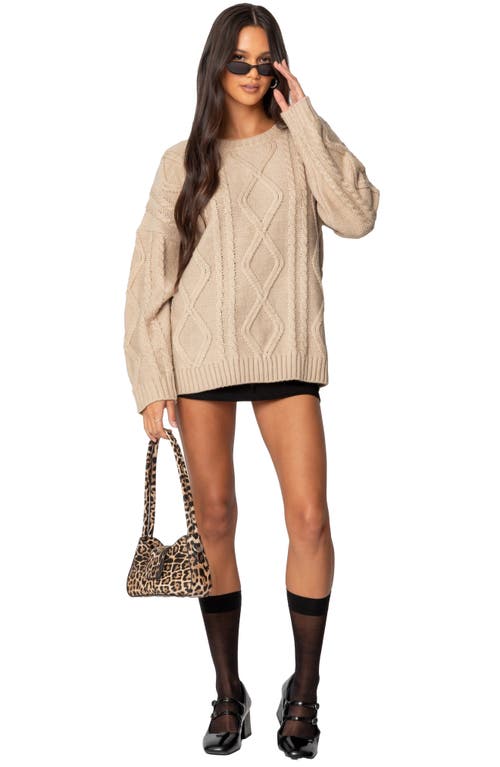 Shop Edikted Kennedy Oversize Cable Stitch Sweater Tunic In Beige