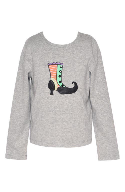 Truly Me Kids' Witchy Appliqué Long Sleeve Cotton Graphic T-Shirt in Grey 