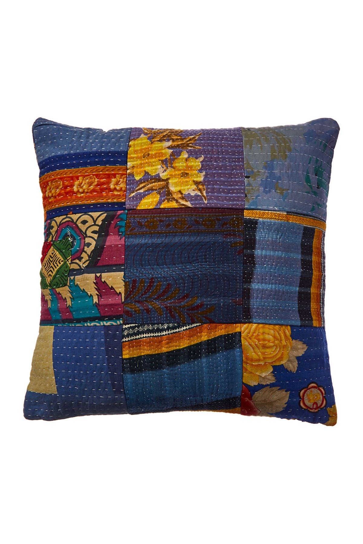 Melange Home Tic Tac Toe One Of A Kind Overdye Kantha Decor Pillow Cover In Blue