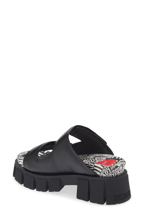 Shop Love Moschino Platform Slide Sandal In Black/logone/white