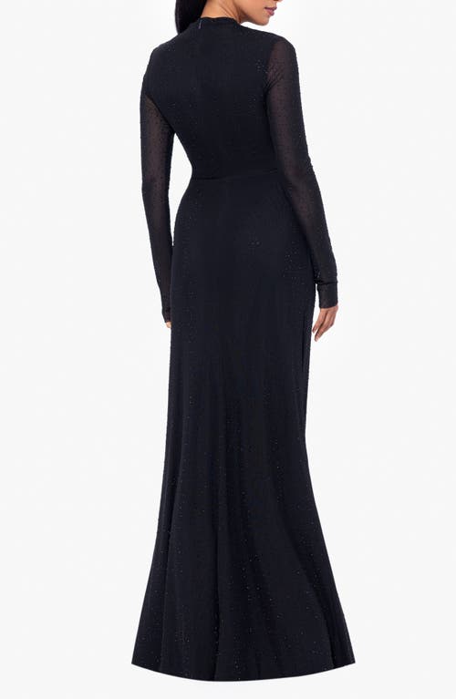 Shop Betsy & Adam Embellished Long Sleeve Mermaid Gown In Black/black