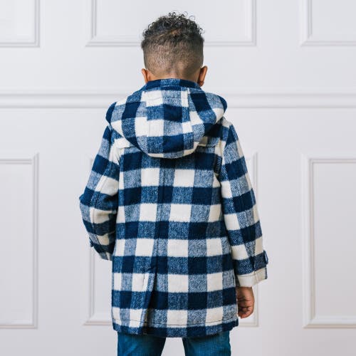 Shop Hope & Henry Boys' Toggle Duffle Coat, Kids In Navy And Ivory Buffalo Plaid