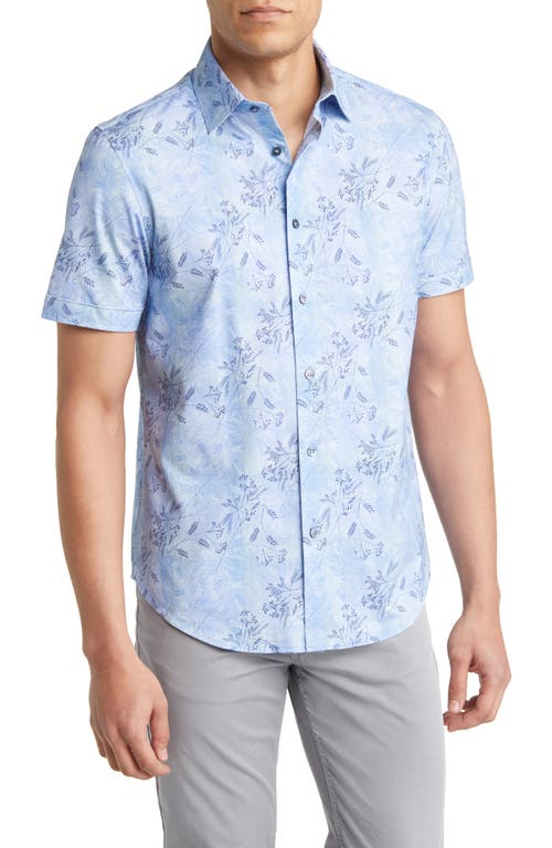 Bugatchi Miles OoohCotton Floral Short Sleeve Button-Up Shirt in Air-Blue at Nordstrom, Size Small