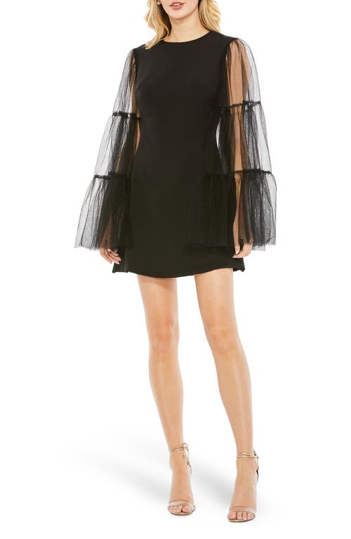 Ieena for Mac Duggal Tiered Long Sleeve Cocktail Dress Black at Nordstrom,