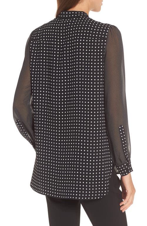 Anne Klein Mini Dot Long Sleeve Poet Blouse In Black/white