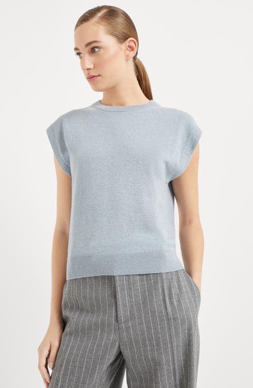 Shop Brunello Cucinelli Cashmere Sweater With Monili In Light Denim