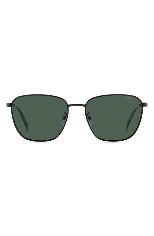 Polaroid 56mm Polarized Rectangular Sunglasses in Matte Black/Green Polarized at Nordstrom