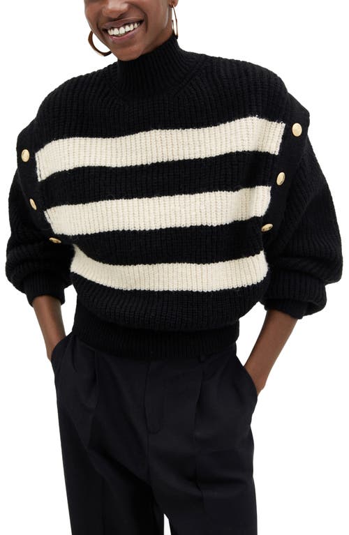 MANGO Button & Stripe Sweater Black at Nordstrom,