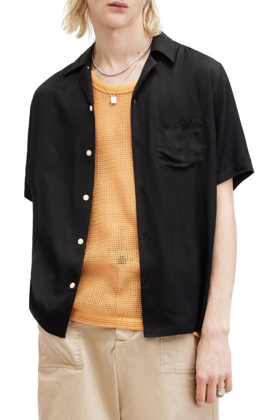 Shop Allsaints Sunsmirk Embroidered Camp Shirt In Jet Black