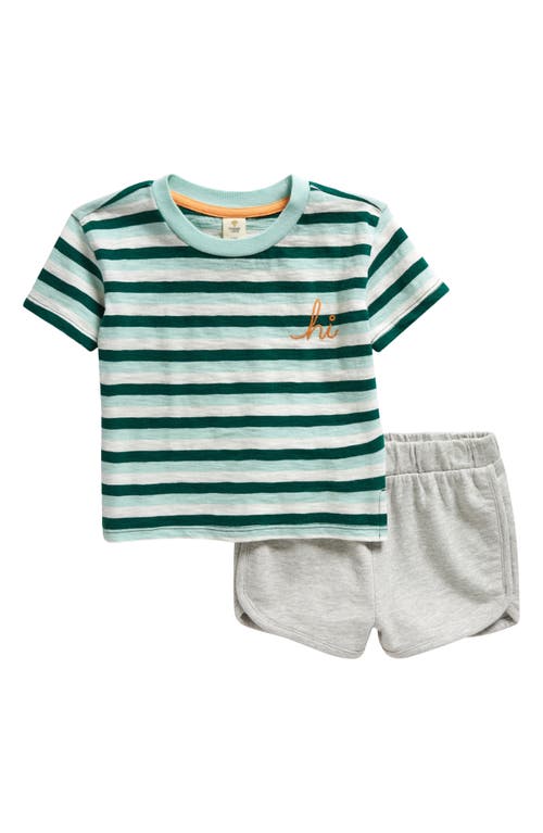 Tucker + Tate Print Cotton T-Shirt & Shorts Set in Green Evergreen Stripe- Grey