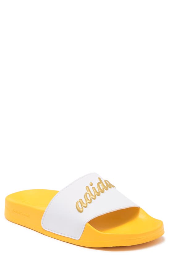 Adidas Originals Adilette Shower Slide In White/ Gold Met./ Bold Gold