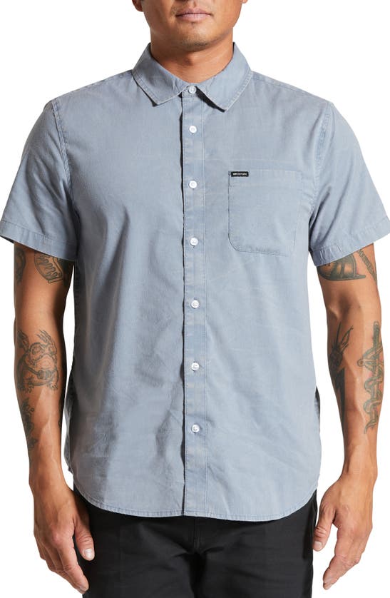 Shop Brixton Charter Classic Fit Short Sleeve Button-up Shirt In Flint Stone Blue Sol Wash
