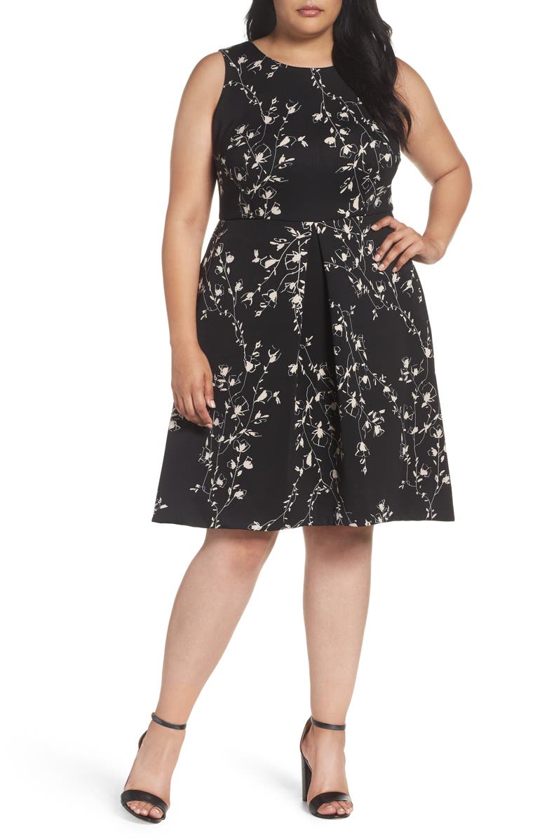 Taylor Dresses Etched Floral Scuba Knit Fit & Flare Dress (Plus Size ...