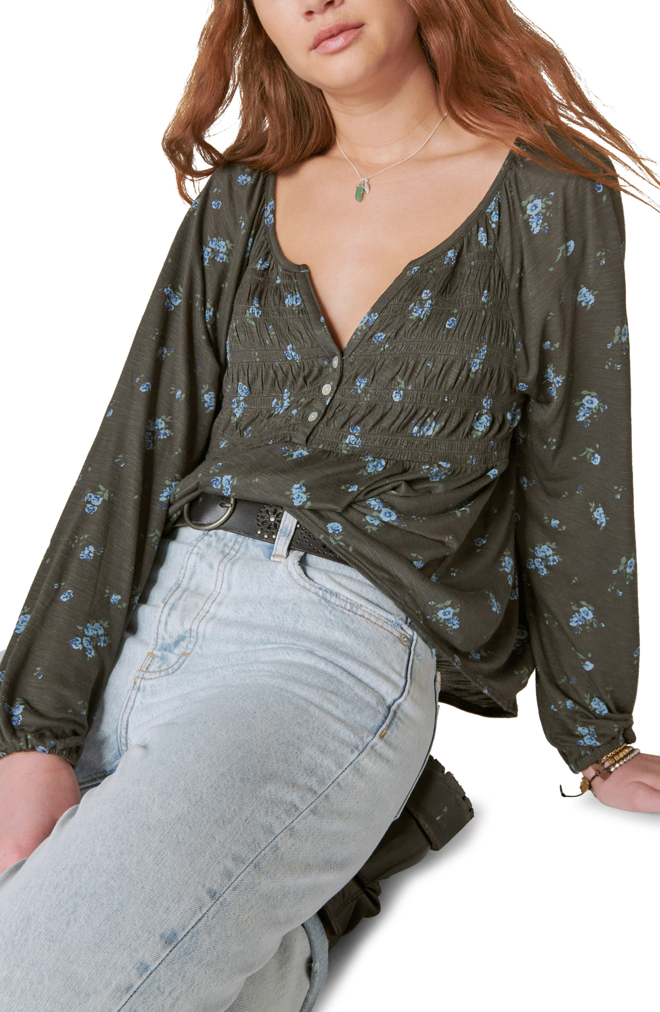 lucky brand smocked babydoll top