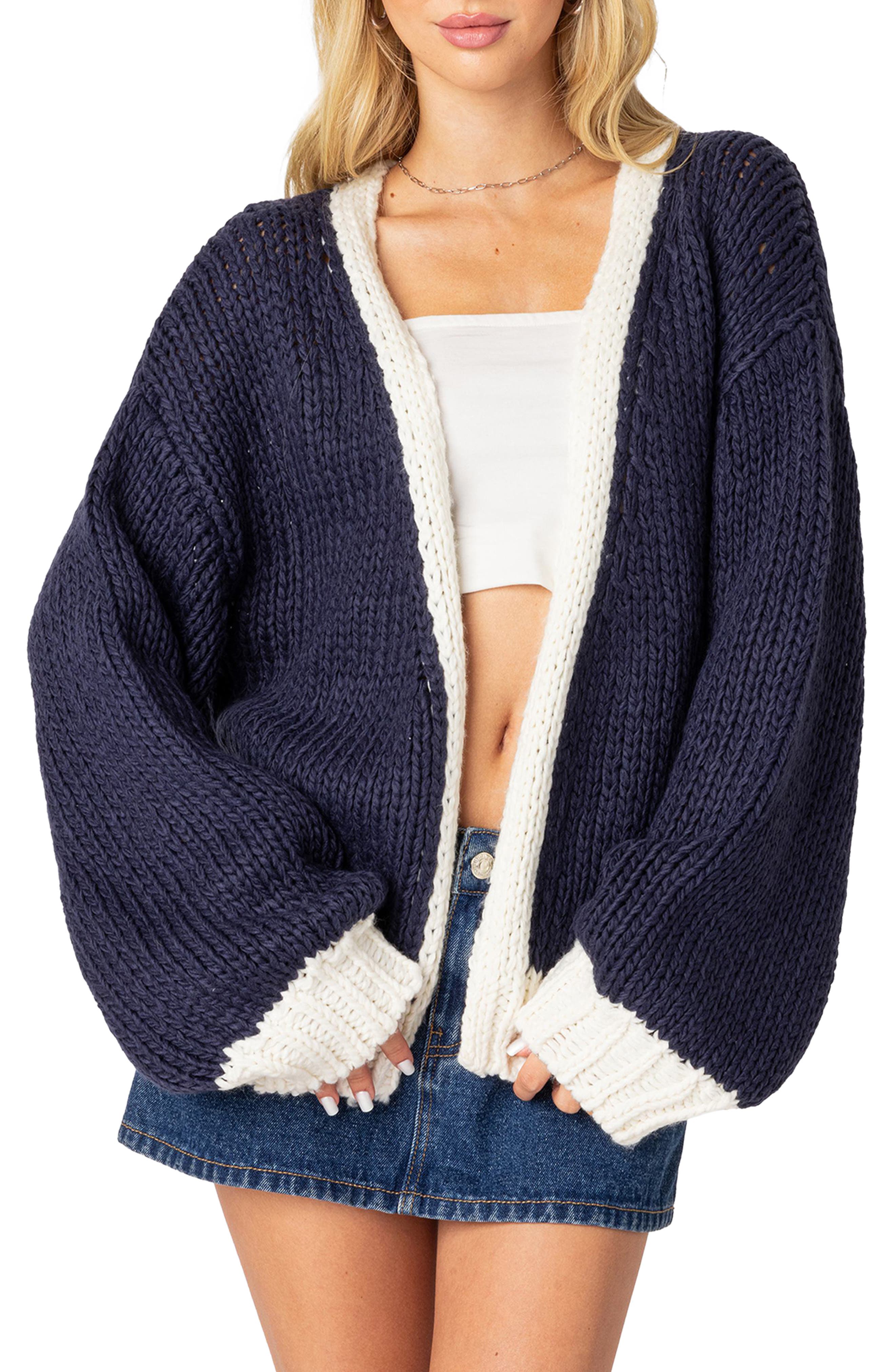 EDIKTED Colorblock Chunky Knit Cardigan | Nordstrom