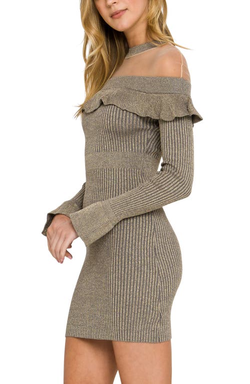Endless Rose Off The Shoulder Illusion Dress In Heather Grey/gold