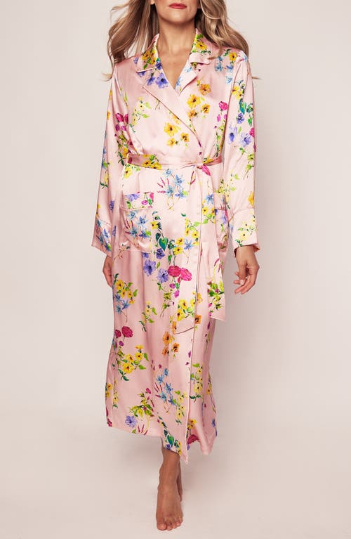 Petite Plume Brilliant Botanical Mulberry Silk Robe Pink at Nordstrom,