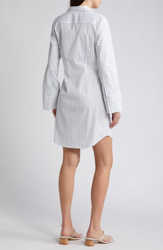 Shop French Connection Isabelle Stripe Long Sleeve Stretch Poplin Shirtdress In Linen White-cashmere