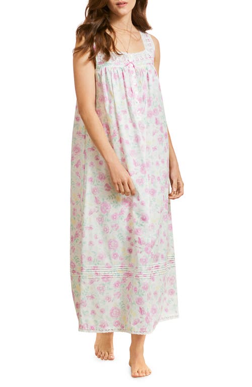 Eileen West Ballet Sleeveless Cotton Nightgown in White Large Floral at Nordstrom, Size Xx-Small