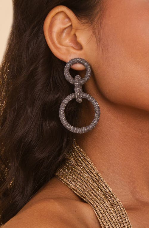 Deepa Gurnani Akari Glitter Wrapped Hoop Earrings In Gunmetal
