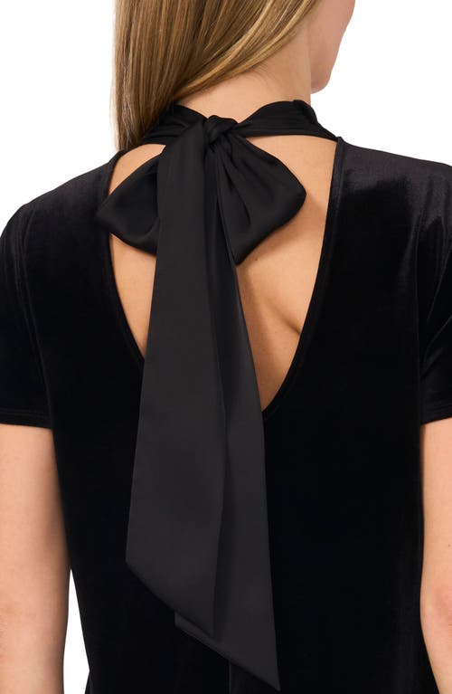 Cece Mock Neck Cutout Stretch Velvet Top In Rich Black