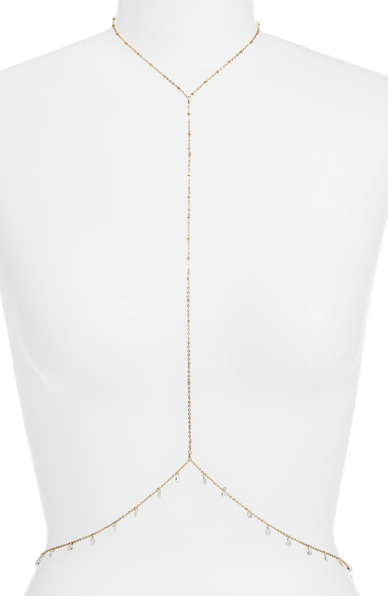 VIDAKUSH Dainty Drop Charm Body Chain, Main, color, Gold