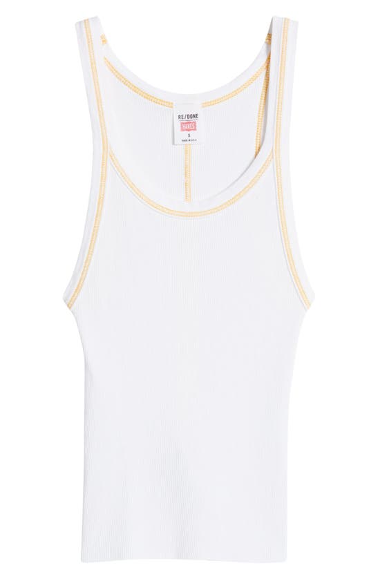 Shop Re/done Rib Crop Tank In White With Clementine Stitch
