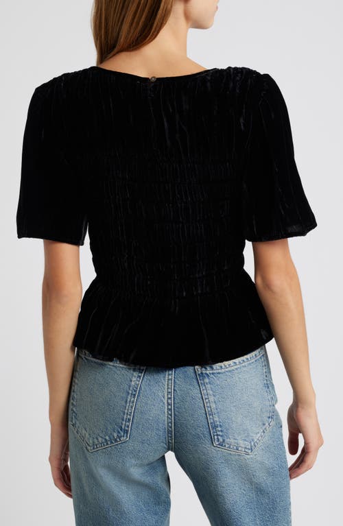 Shop Rails Rosie Velvet Smocked Peplum Top In Black Velvet