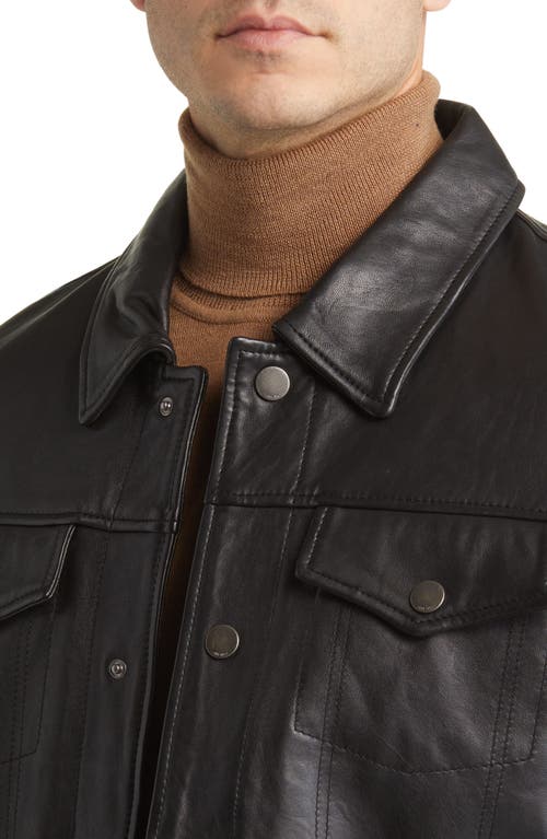 Frye Men's Classic Leather Snap-front Trucker Jacket In Black