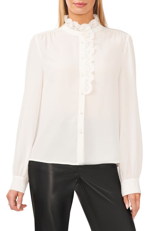 halogen(r) Eyelet Ruffle Button-Up Shirt in New Ivory