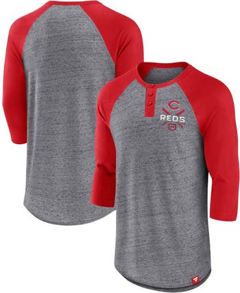 FANATICS Men's Fanatics Branded Heathered Gray/Red Cincinnati Reds Iconic  Above Heat Speckled Raglan Henley 3/4 Sleeve T-Shirt