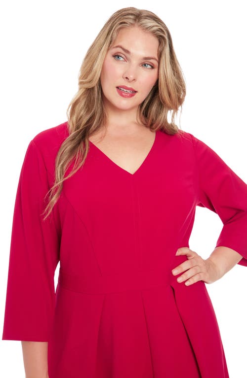 London Times Plus Size Topstitched 3/4-sleeve Dress In Sangria