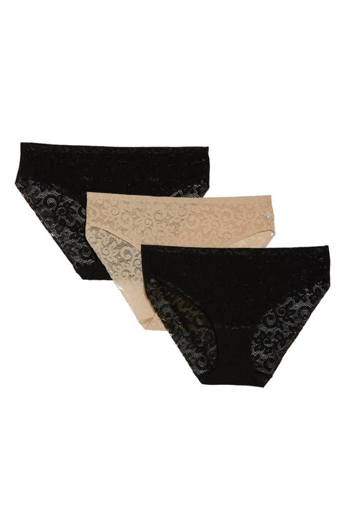 Assorted 3-Pack Lace Hipster Briefs in Black/Black/Nude