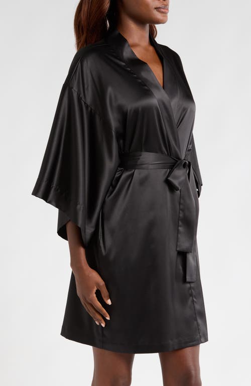 Shop Natori Glamour Short Satin Robe In Black