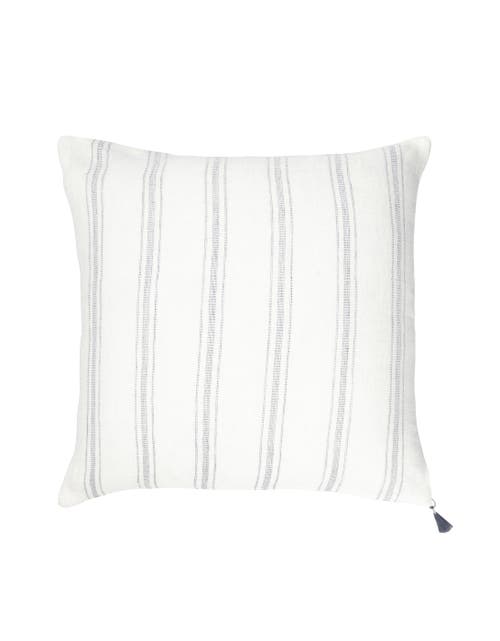 Anaya Linen Pillow With Down Alternative Insert In White With Grey Stripes