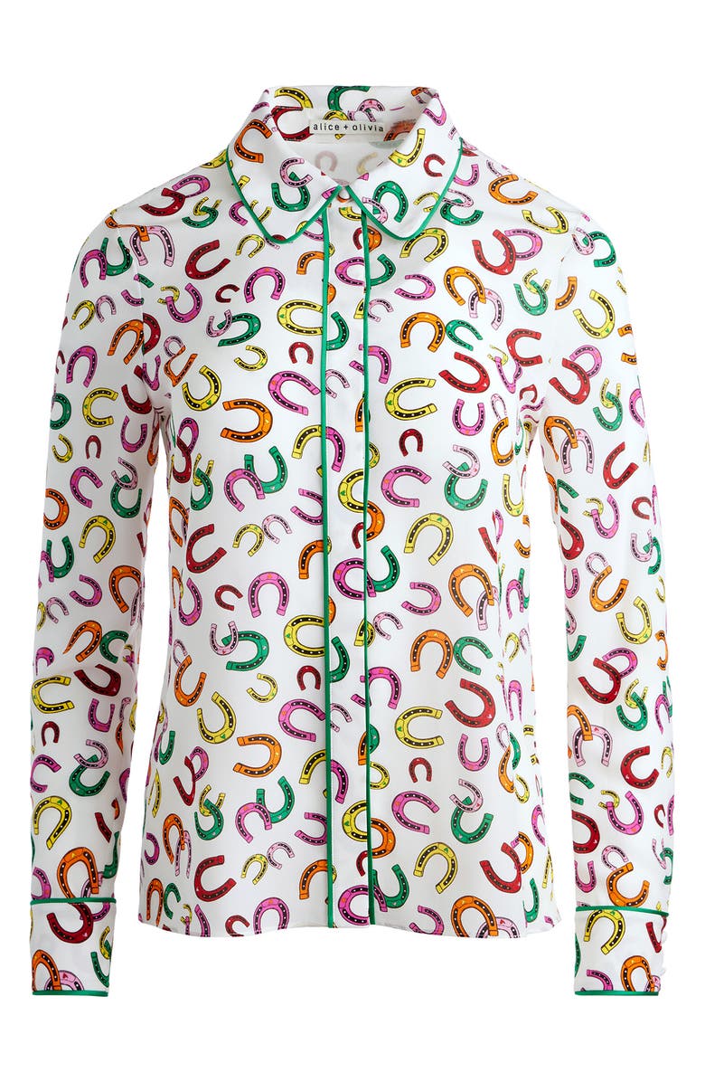 Alice + Olivia Willa Horseshoe Print Silk Button-Up Shirt | Nordstrom