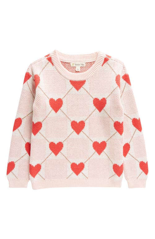 Tucker + Tate Kids' Hearts Jacquard Crewneck Sweater in Pink English Heart Grid