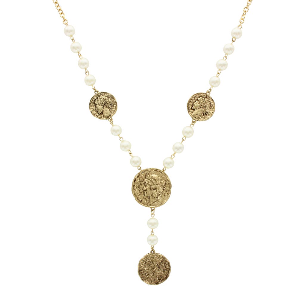 Olivia Welles Angeline Coin & Imitation Pearl Necklace In Gold