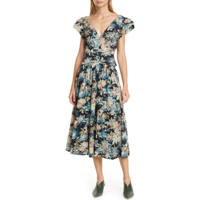 La Vie Rebecca Taylor Plunging Poplin Midi Dress, Black
