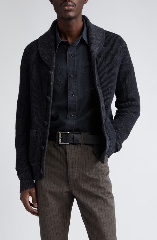 Shop Double Rl Repaired Cotton Shawl Collar Cardigan In Black