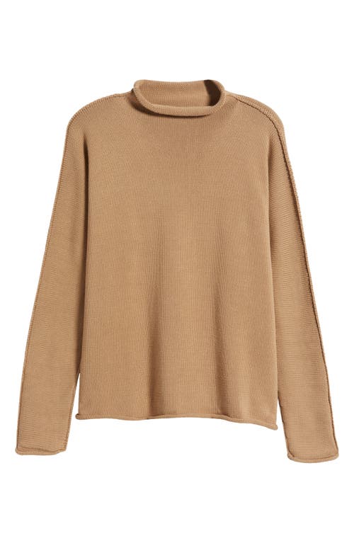 Shop Frank & Eileen Monterey Stripe Cotton Funnel Neck Sweater In Camel