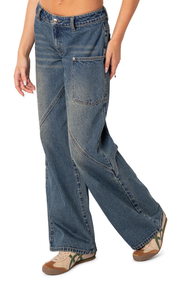 EDIKTED Serena Low Rise Wide Leg Carpenter Jeans, Alternate, color, Blue