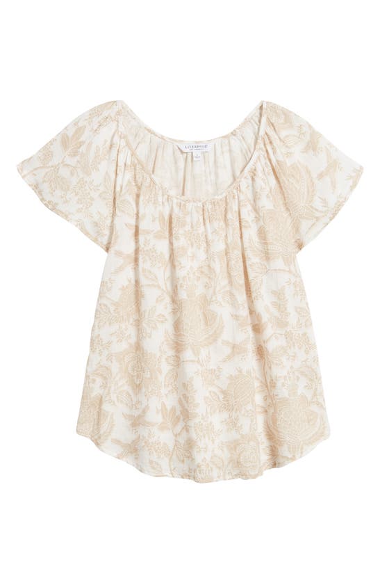 Shop Liverpool Los Angeles Floral Flutter Sleeve Cotton Top In Tan White Floral