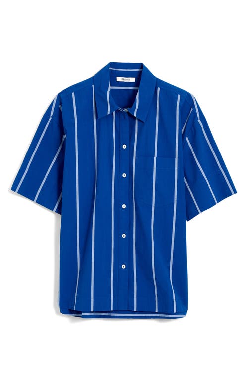 Madewell Stripe Oversize Boxy Short Sleeve Poplin Button-Up Shirt Pure Blue at Nordstrom,