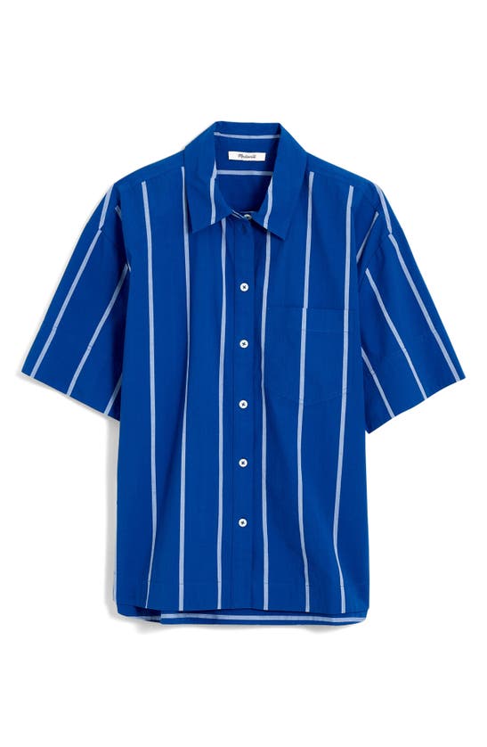 Madewell Stripe Oversize Boxy Short Sleeve Poplin Button-up Shirt In Pure Blue